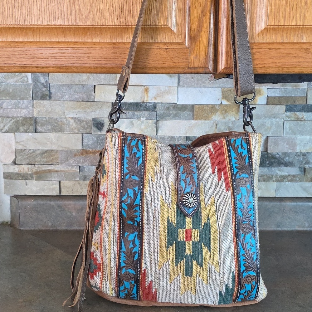 Myra Bag Southwestern Crossbody in Cream and Brown